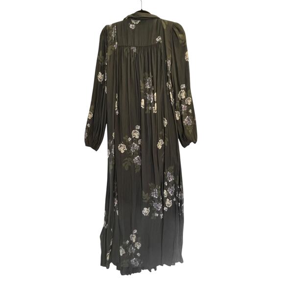 Free People Maxi Dress Large Long Sleeve Floral Flowy Lined Grey V-Neck Boho - Picture 7 of 10